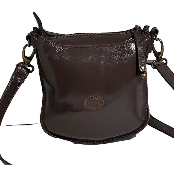 Roots Canada Leather Crossbody 8" Brown Vintage Repainted Adjustable Strap Bag - Picture 1 of 16